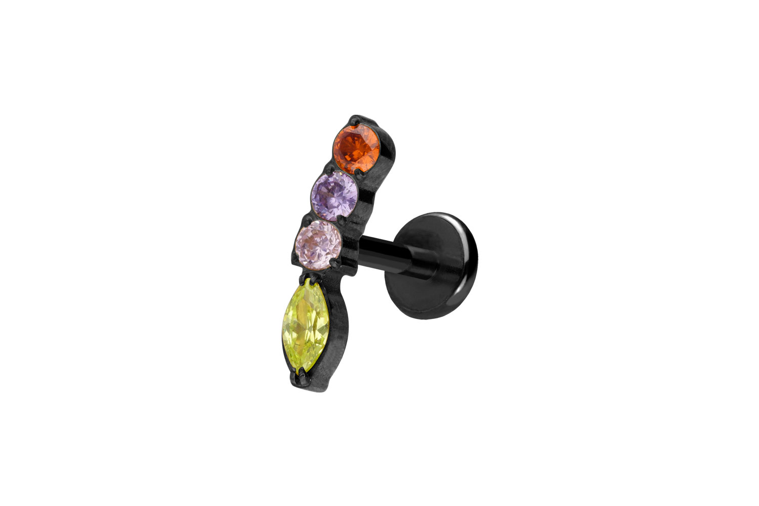 Titan Labret Piercing mit Push Fit BUNTER KRISTALLBOGEN